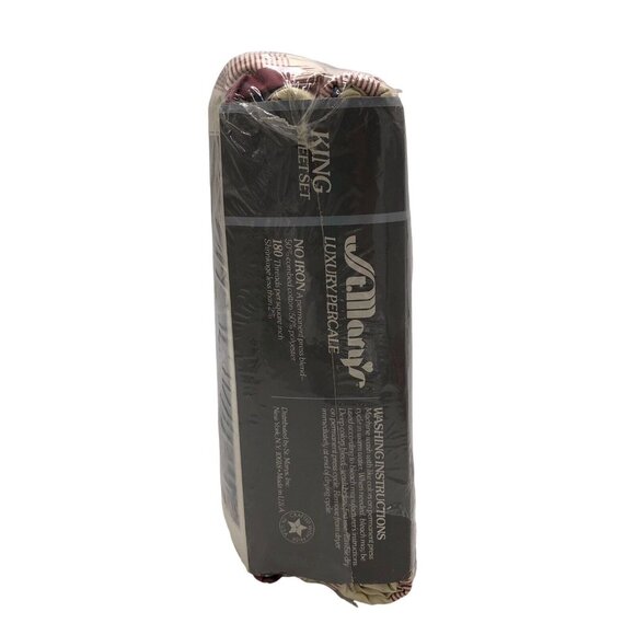 VTG St. Mary’s Shirting Plaid 4-Piece King Sheet Set Red Blue Cabin Cottagecore - Picture 5 of 8